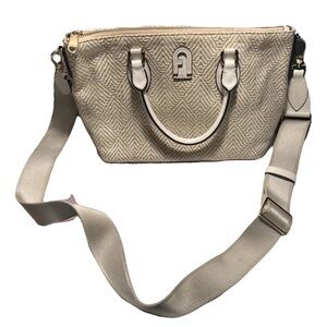 Neutral Cream Textured Crossbody Satchel - Furla